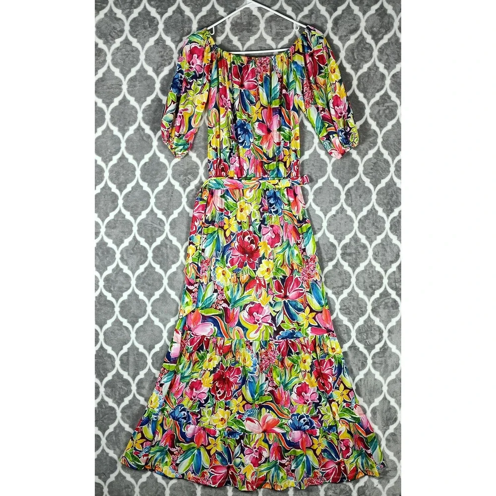 Alexia Admor Dress Size XS Floral Off Shoulder Maxi Boho Tiered Resort - Picture 4 of 11